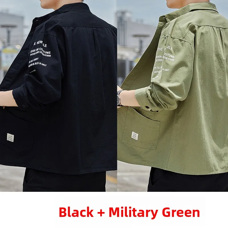 Men's Long Sve Work irt Outdoor Wear Resistant Stainproof Autumn Workwear Loose Fit Youthful Sle Polyester Fiber