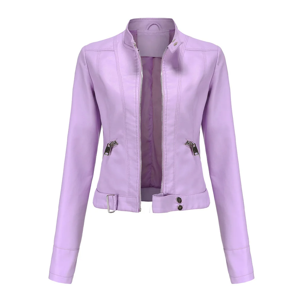 Fashion Leather Jacket Women Moto Biker Motorcycle Female Coat Purple Black Coffee Red Autumn Spring Veste Cuir Femme
