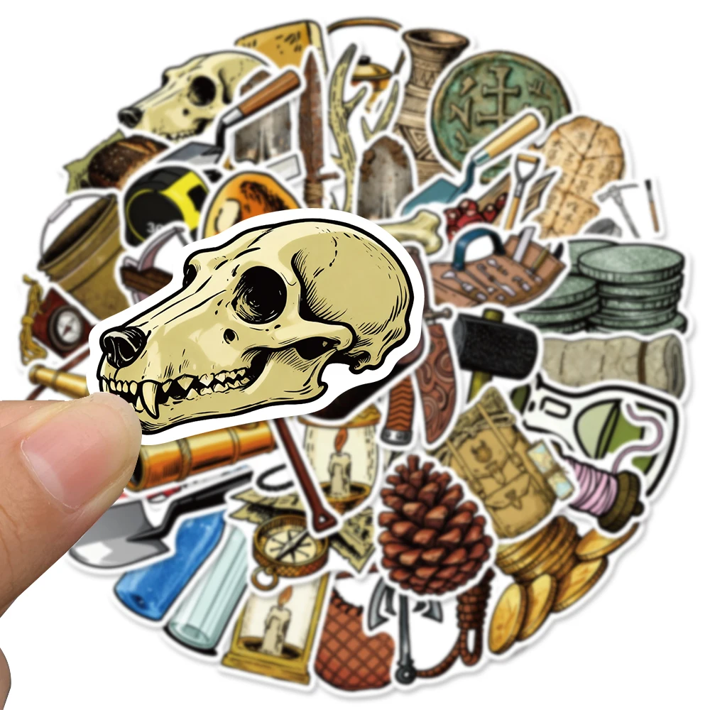 50pcs Retro Archaeology Camping Sticker Creative Funny Decal For Laptop Luggage Backpack Label Decal Sticker Outdoor Travel Gift