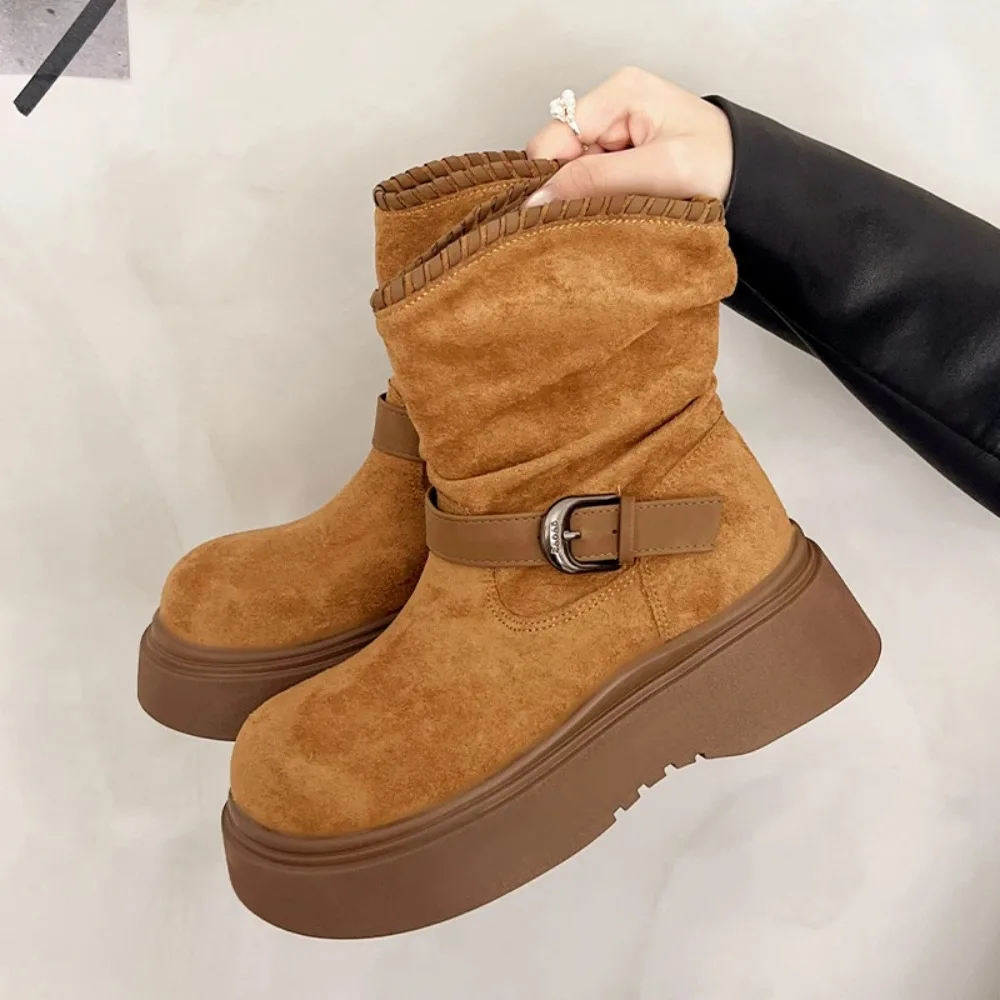 

Ankle Boots for Women Flats Platform Designer New Suede Shoes Fashion Sport Winter Botas 2025 New Trend Cozy Dress Boots Ladies