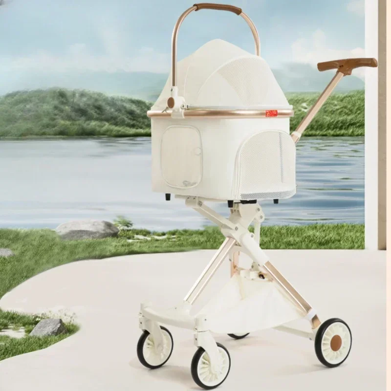 

Lightweight White High-view Pet Stroller Multifunctional Dog Stroller Breathable Pet Stroller High-looking Pet Car