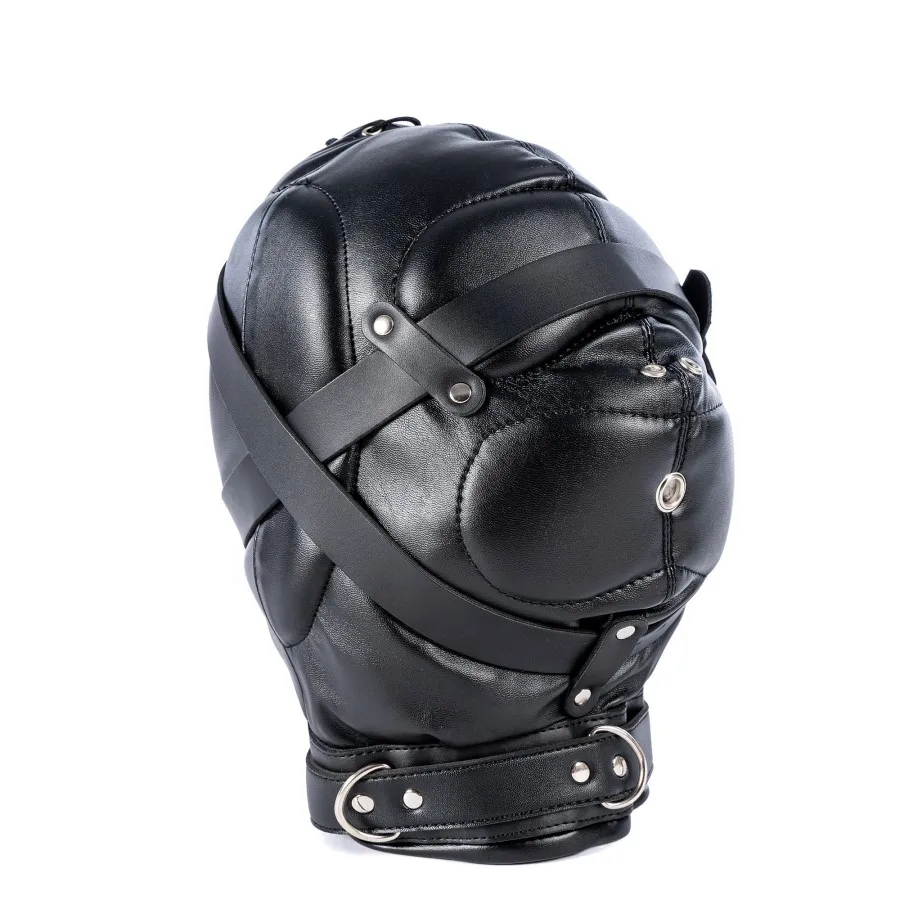 Erotic Fetish Costumes of Leather Bdsm Bondage Hood Mask with Mouth Hole for Couples Adults Slave Rolplay Flirting Games