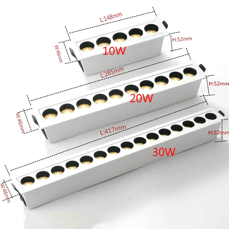 Dimmable Recessed Ceiling Grille Light 3W 6W 9W 10W 20W 30W 110V 220V Led Linear Light Spot Lamp Down Light