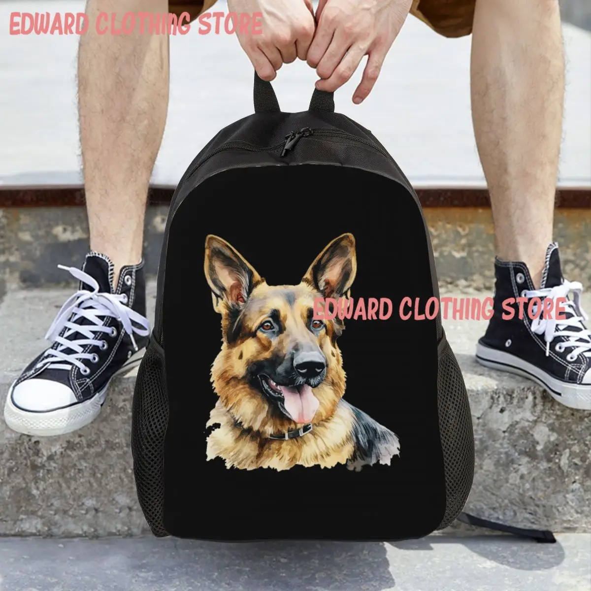 Watercolor German Shepherd Backpack Daypack Large Capacity Boys Girls BookBag School Bag Shoulder Bags for Men Women