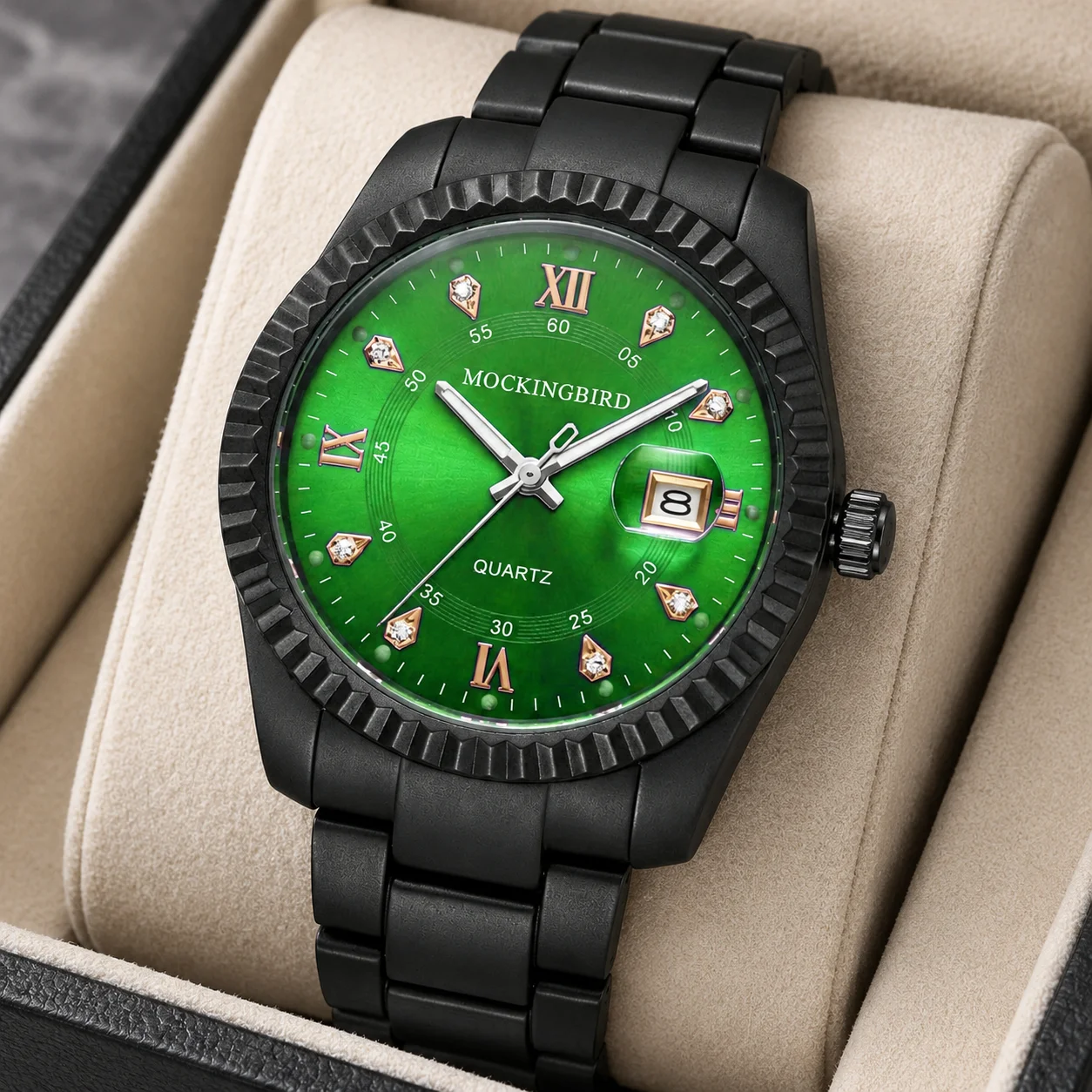 Men's Quartz Round Watch, Wide Block Styling Strap, Vintage Business Style