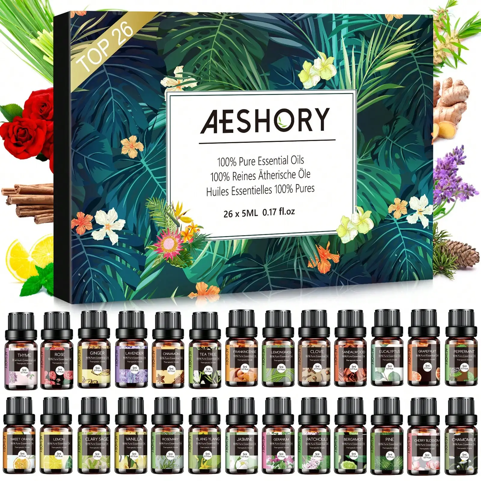 

Essential Oils Set - 26cps Aromatherapy Essential Oils Kit For Diffuser, Massage, Skin & Hair Care, Candle Making
