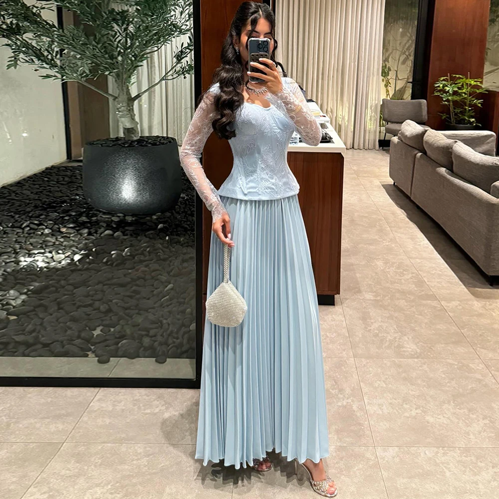 

Classic Jersey O-Neck Evening Dress Delicate Lace Long Sleeves Prom Dresses Luxury Backless Customized Special Occasion Gowns