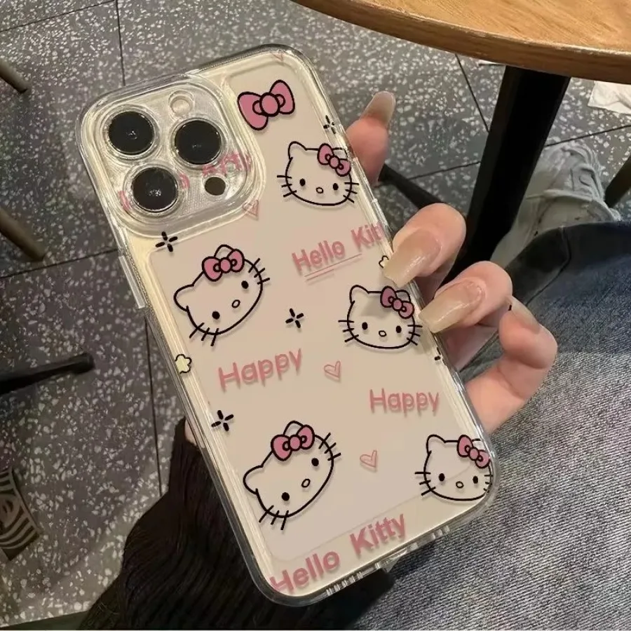 Sanrio Hello Kitty KT Head Bow Phone Case For iPhone 16  Pro Max  Pro  Plus Cute Girl Y2K Creative Cover