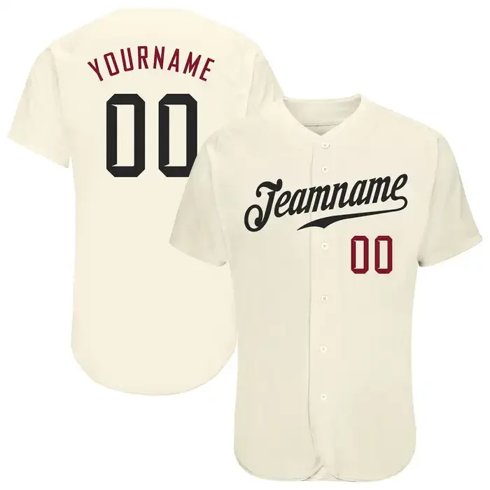 Custom Cream Black-Crimson Personalized Baseball Jersey