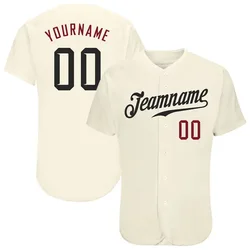 Custom Cream Black-Crimson Personalized Baseball Jersey