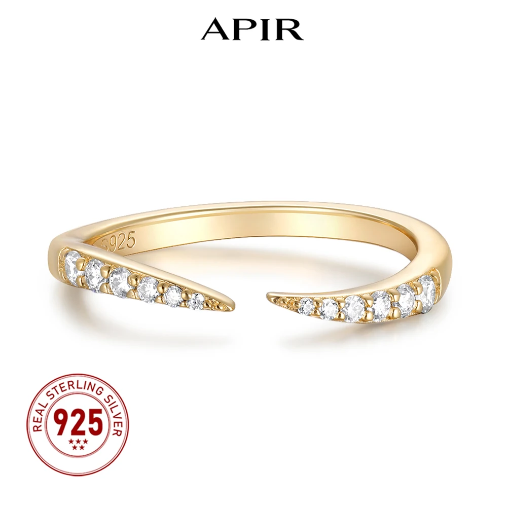 

APIR Round Cut D Color Moissanite 925 Sterling Silver Open Ring for Women 18k Gold Plated Wedding Band Rings Jewelry Wholesale