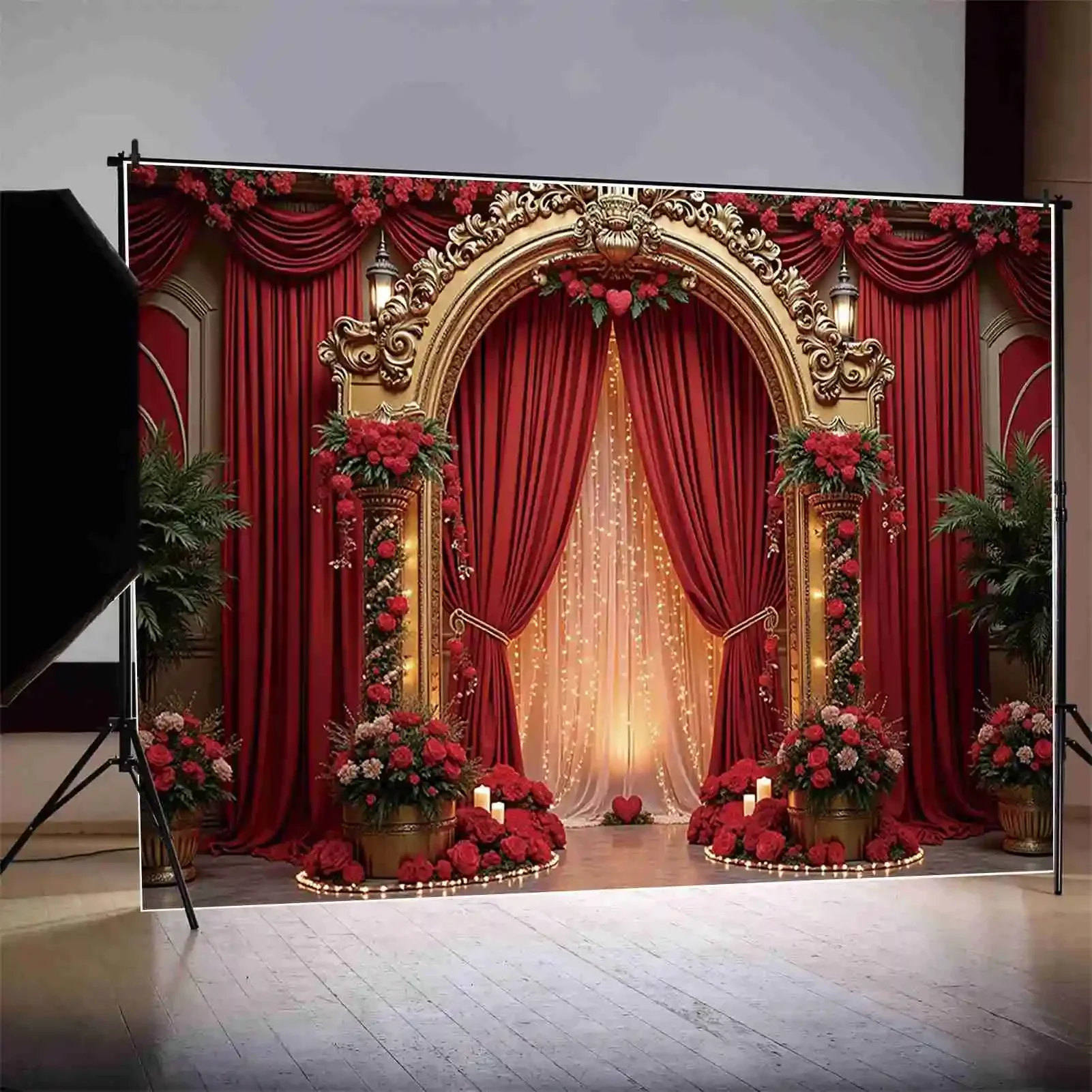 MOON.QG 발렌타인 데이 사진 배경 꽃 문짝, 빨간 자동차 장미 벽 포토존 배경, 결혼 기념일 포토콜