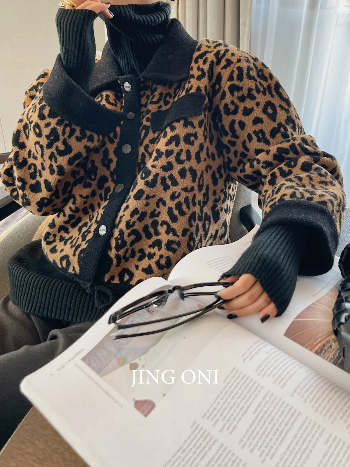 Leopard Cardigan Sweater Knitwear Blouse Woman Clothing 2023 Y2k Korean Fashion Style Vintage Winter Top Elegant Crop Outerwear