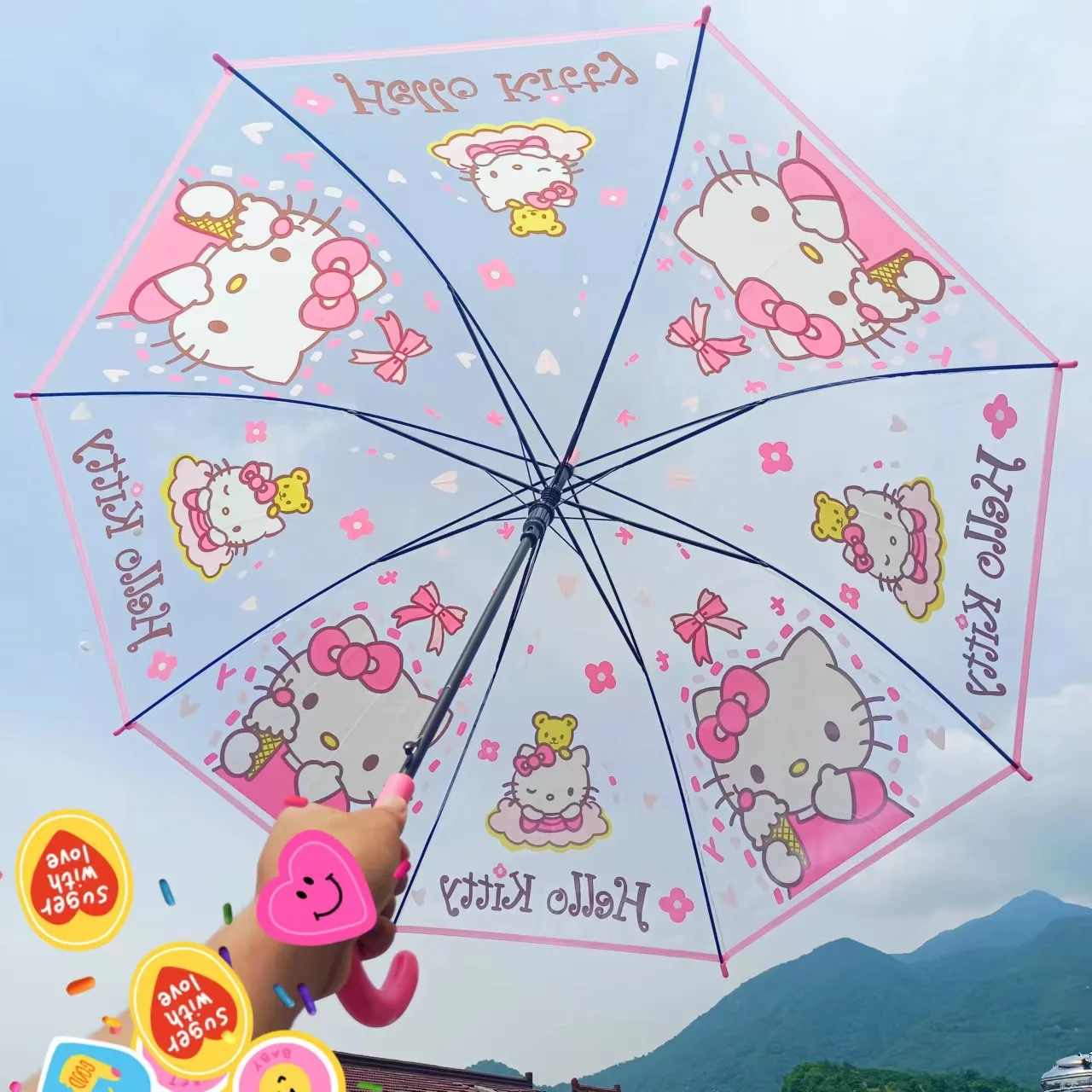 Sanrio Cinnamoroll Cute Hello Kitty Cartoon Transparent Thick Umbrella  Automatic Fold Student Long Handle Ins Kawaii Girl Gift