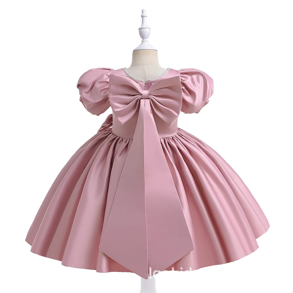 Fashion Green Party Girls Dresses for Kids Puff Sleeve Wedding Baptism Princess 5st Birthday Dress Girl Bridemaid Summer Clothes