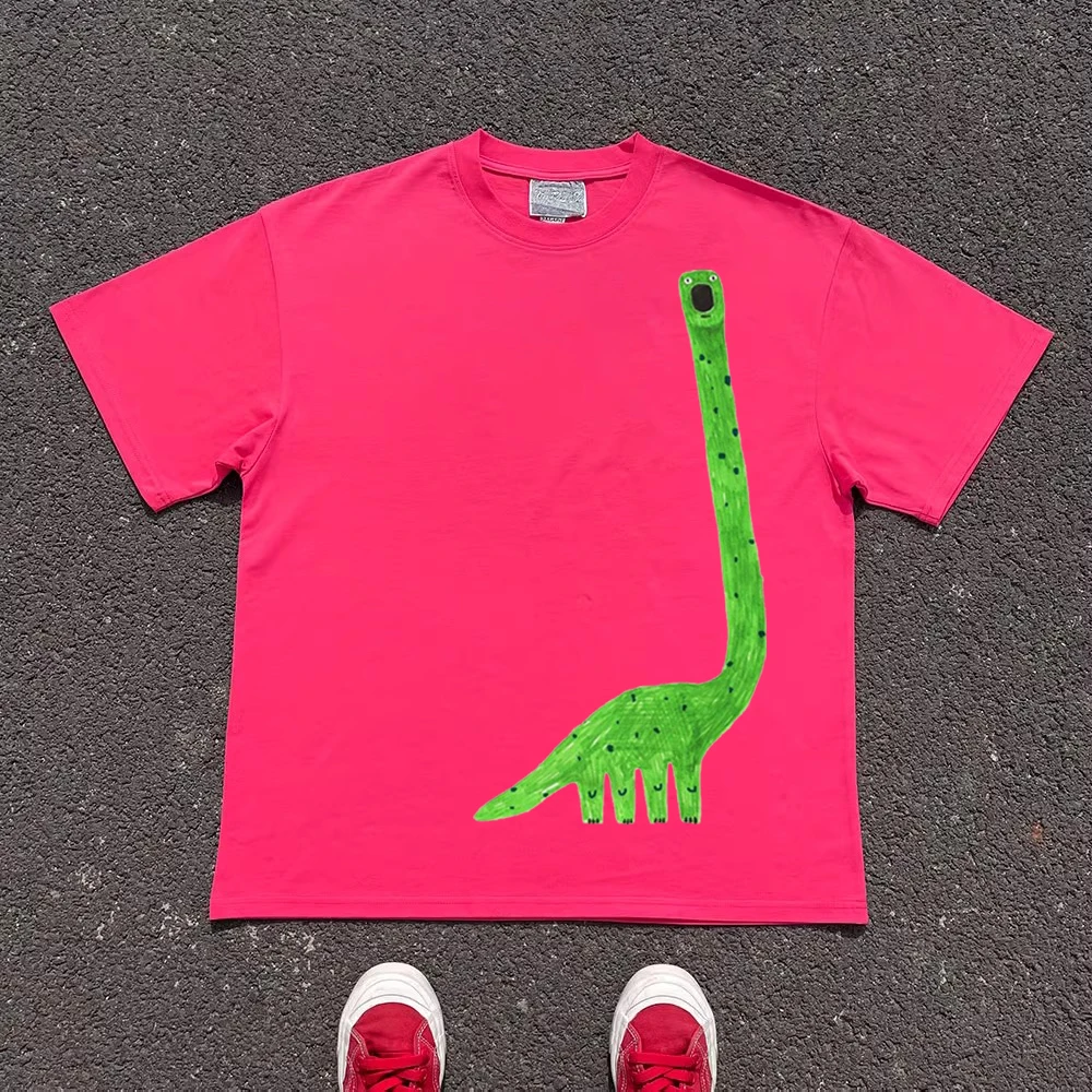 Oversize Creative Animal Short Sleeve T-Shirt 255g Heavyweight Dragon Fruit Pink Rose Red Color Summer Casual Youth Fashion
