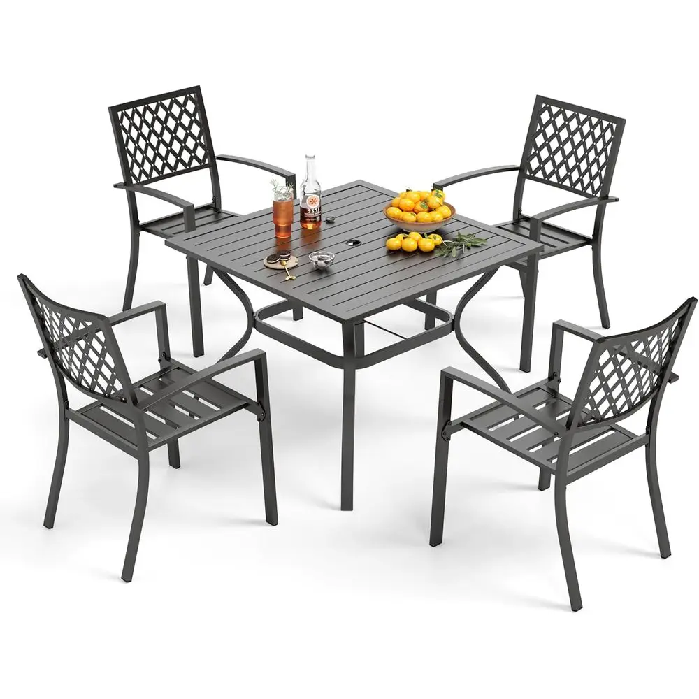 

Outdoor Patio Dining Set: 37 Square Table with 4 Chairs and Umbrella Hole