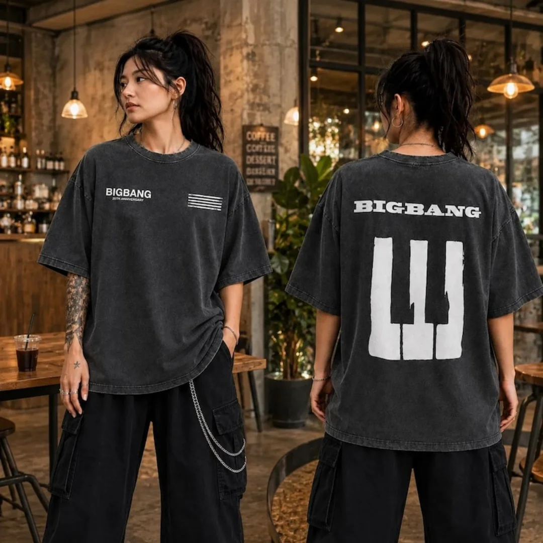 2026 BIGBANG 20. Jubiläums-Konzert Vintage-Washed T-Shirt Unisex Oversized Loose Casual Kurzarm Kpop-Fans Streetwear Tee – Detail 2