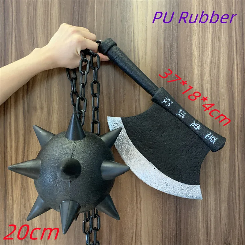 1:1 Himejima Gyomei Swords Meteor Hammer Demon Slayer Sword Broad Axe Knife Cosplay Weapon Props Safety PU Tanjirou Swords
