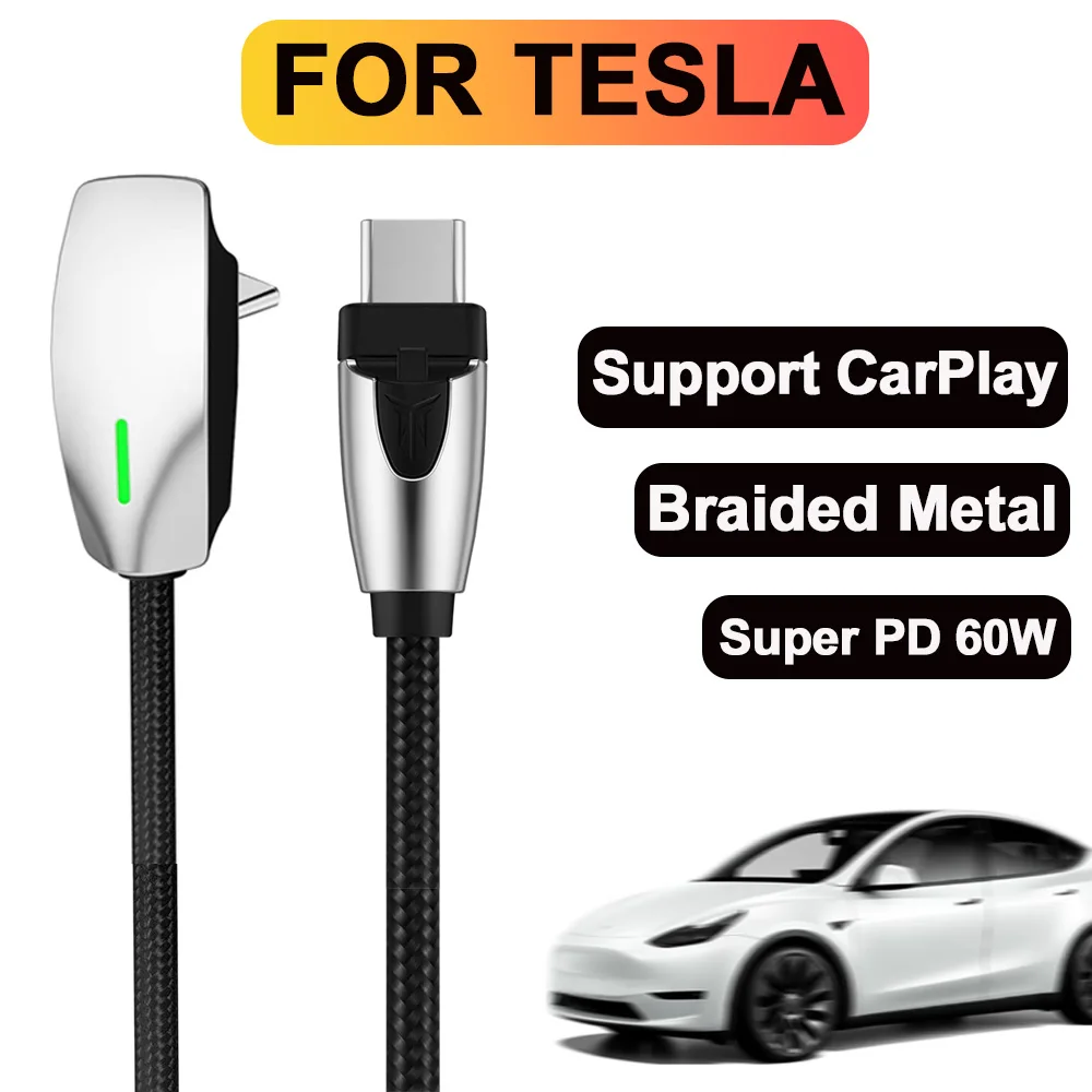 CarPlay 60W for Tesla USB Type C to Type C Fast Charging Data Cable 6ft Car Phone Wire for iPhone 15 Max Pro Samsung Galaxy S24