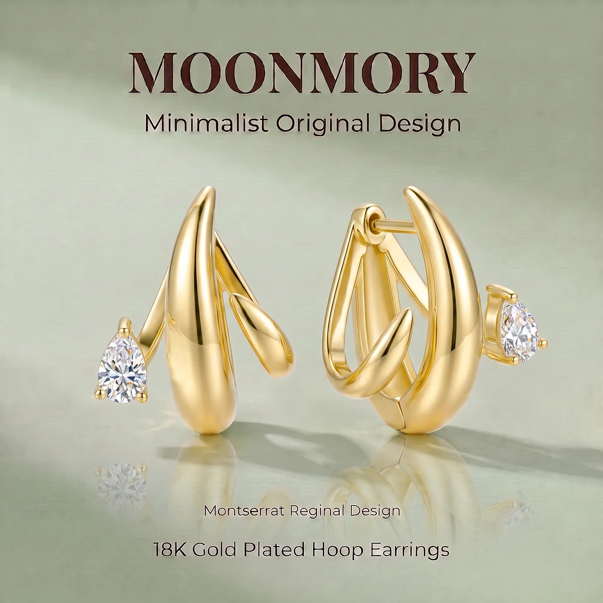 Moonmory Minimalistisches Einzigartiges Design Luxusmarken 5A Marquise Oval Birnenförmige Serie Huggies Ohrringe für Frauen 14K Doppelschicht – Detail 18