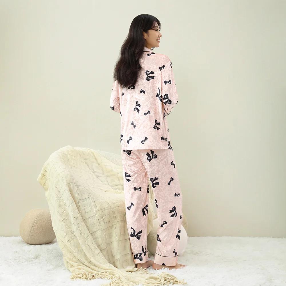 2024 new gold diamond fleece pajamas women's autumn and winter Internet celebrity long-sleeved trousers, loungewear set