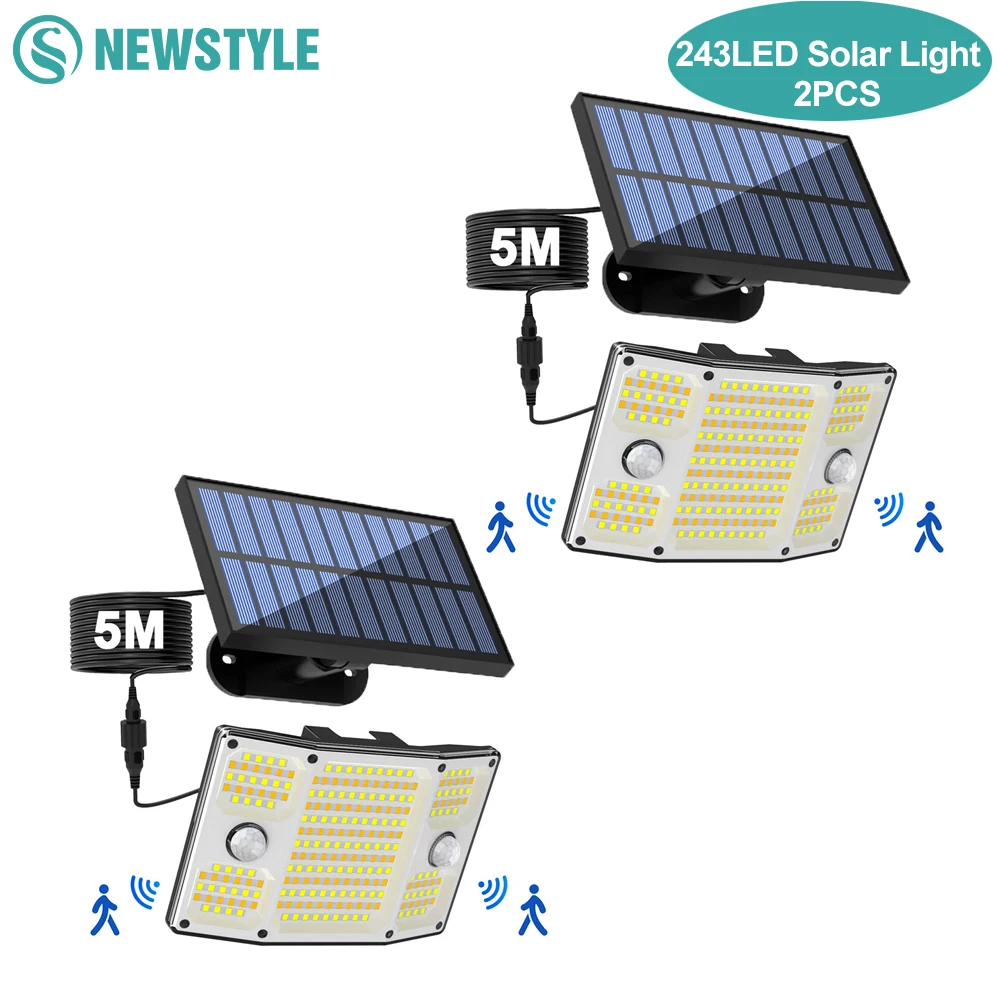 

243 LED Solar Security Light Outdoor Dual PIR Motion Sensor Solar-Powered Flood Light Waterproof 3 Modes Shed Garage Yard Garden