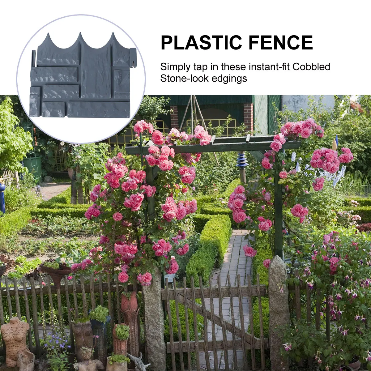 

10pcs Plastic Lawn Garden Fence Foldable Splice Edging Hammer-In Border For Flowerbed Path Shrub Lawn