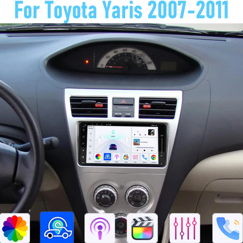 

7''For Toyota Yaris 2007-2011 GPS Car RadioHead Unit Stereo Wireless Carplay Apple Android 15 Auto Reversing Image Navi 4+64GB