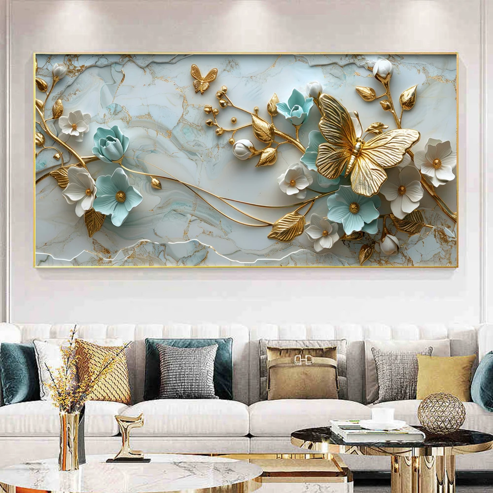 2D Flat Abstract Plants Flowers and Butterflies Canvas Art Posters-  Wall arts for Living Room, Bedroom, Hallway, Office, Bar, R