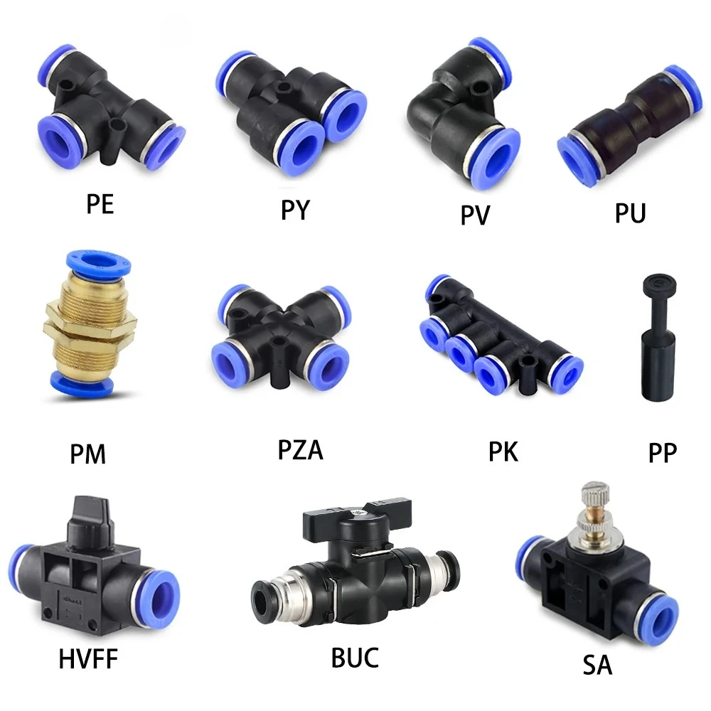 Pneumatic Quick Connector Push In Fittings PC/PCF/PL/PLF Plastic PU Air Water Hose OD 4-12mm Thread 1/8