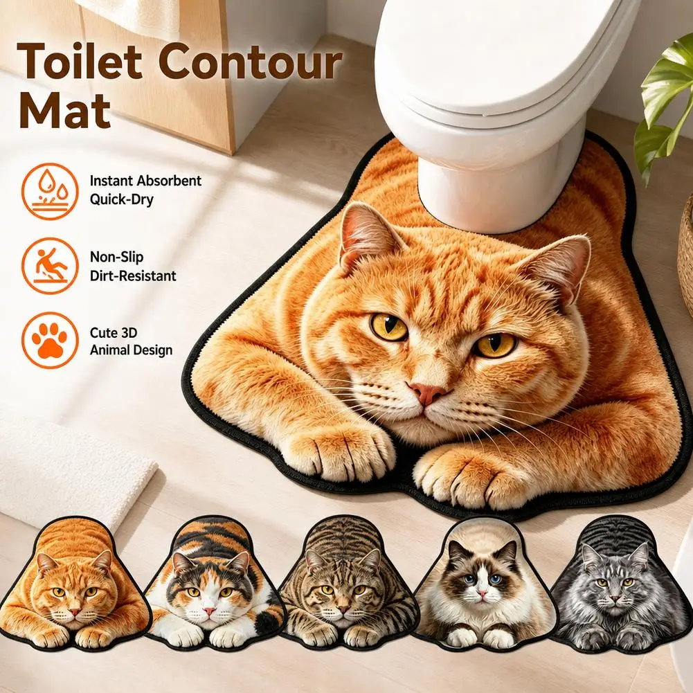 Toilet Contour Mat U Shaped Cute 3D Cat 40x50cm Diatomaceous Earth Fast Dry Instant Absorbent Non Slip Washable Bathroom Rug Pad