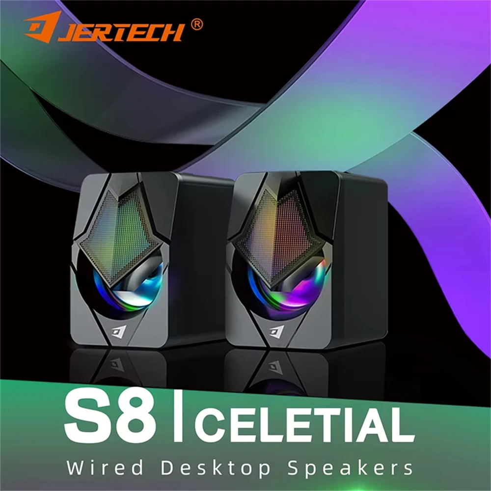 

S8 Desktop Office Plastic USB 2.0 Wired Speaker Portable Computer 7-Color LED Light Digital Audio Speaker