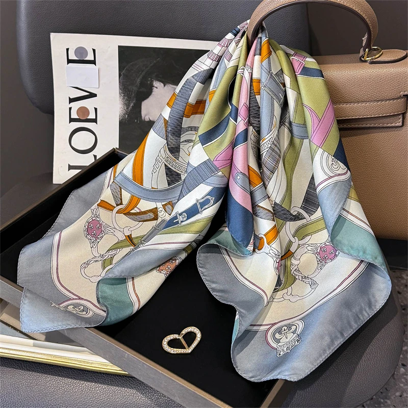 

100% Twill Silk Square Scarf for Women 65cm Neck Tie Neckerchief Double side Female Foulard Headband Hijab Shawl Bandana