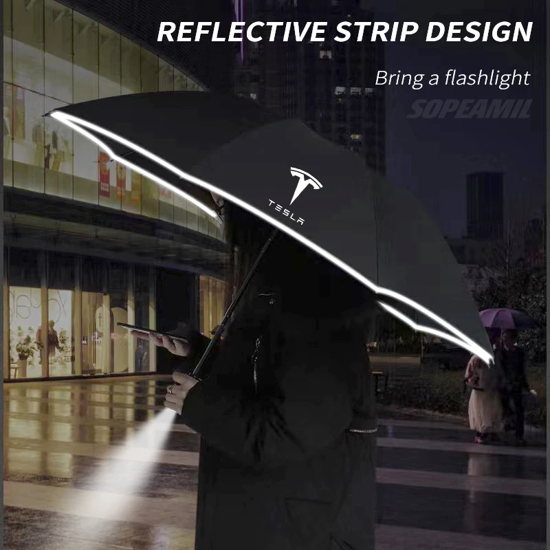 

Car Led Light Windproof UV Sun Protection Umbrella Automatic Folding Sunshade For Tesla Model 3 Model Y Model S Model X Roadster