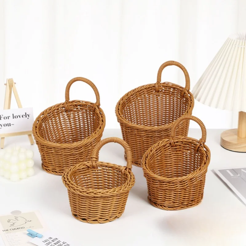 Imitation Vine Kitchen Storage Basket Retro Wall Hanging Basket Handheld Small Flower Basket Kitchenware Hanging on The Wall