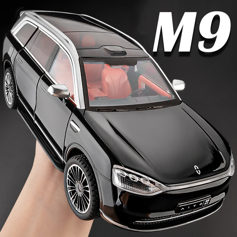 1:24 AITO M9 Car Toy Models Alloy Diecast Li Auto L9 Cars Sound Light Pull Back Shock Absorption Vehicle Toys for Boys Gifts