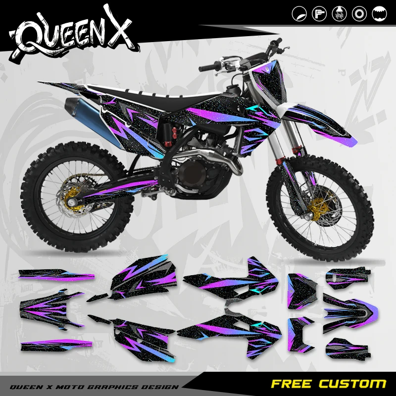 QUEEN X MOTO Holographic Graphics Background Decal Stickers For Husqvarna 2019 2020 2021 TC FC TX FX 2020 2021 2022 2023 TE FE