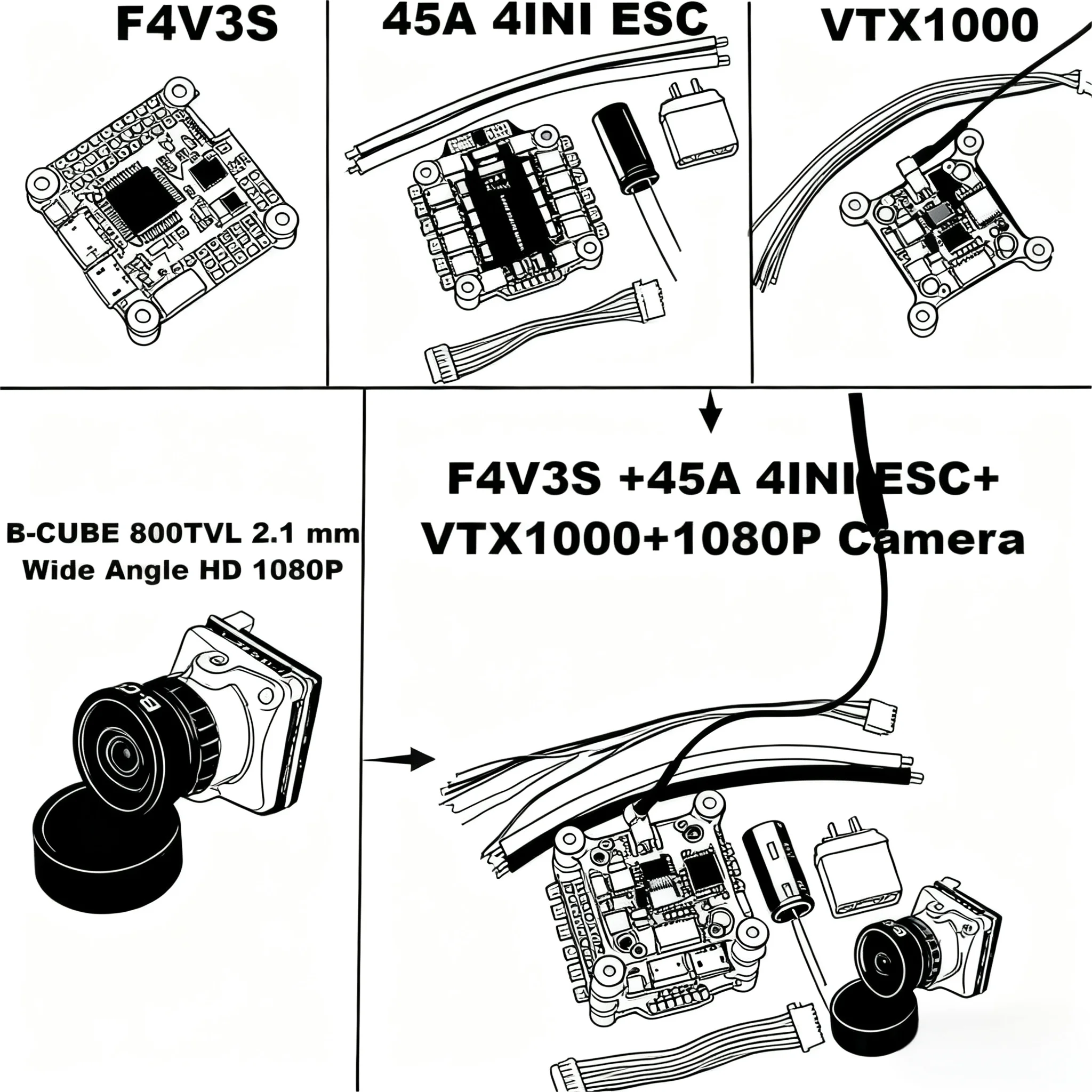 

HotRC F4V3S/ F4V3S PLUS+45A/60A 4IN1 ESC+VTX1000+1080P Камера INAV Betaflight Board Барометр OSD Квадрокоптер RC Дрон FPV Racing