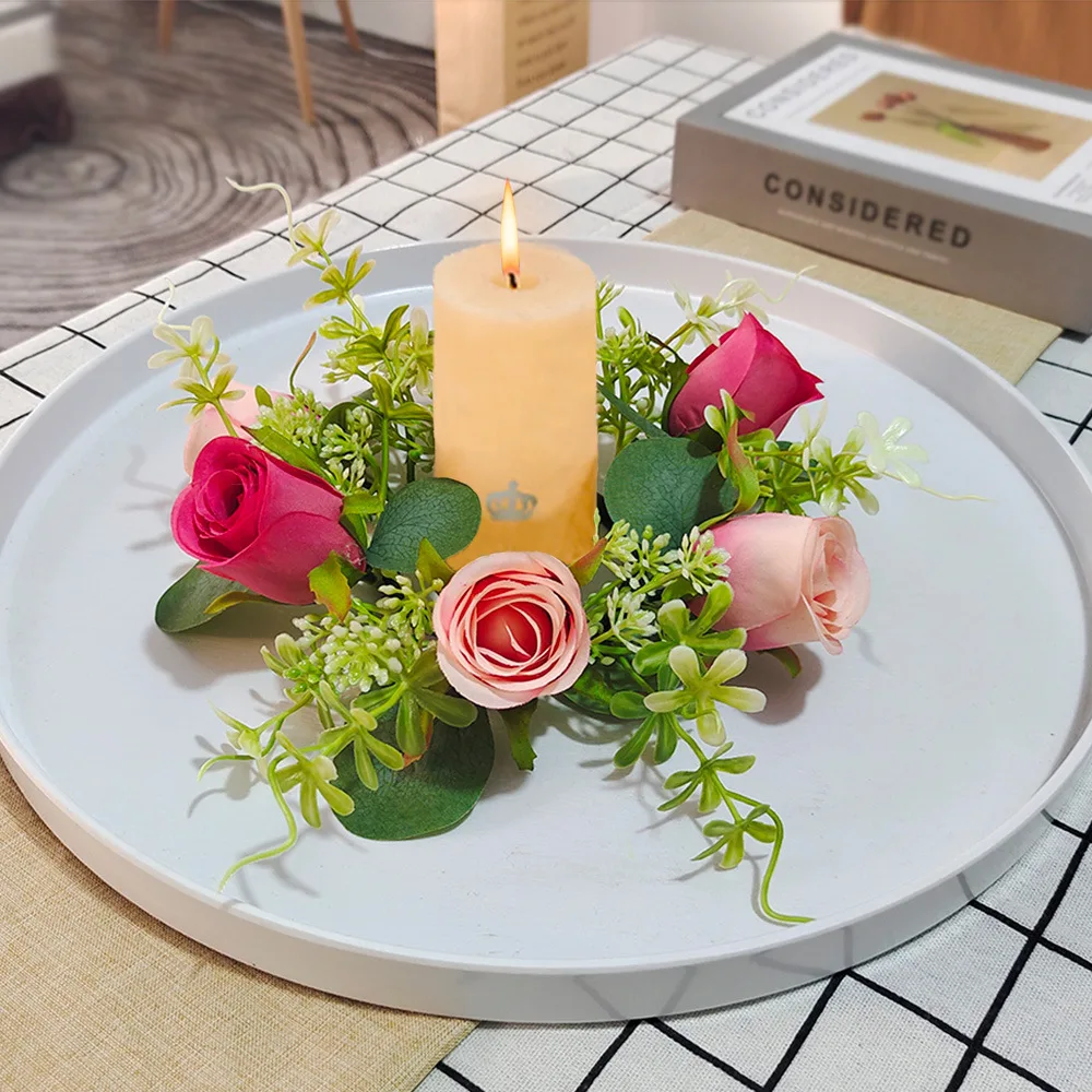 

Simulation rose candlestick garland European style holiday decoration candle ring candle cup flower wedding decoration