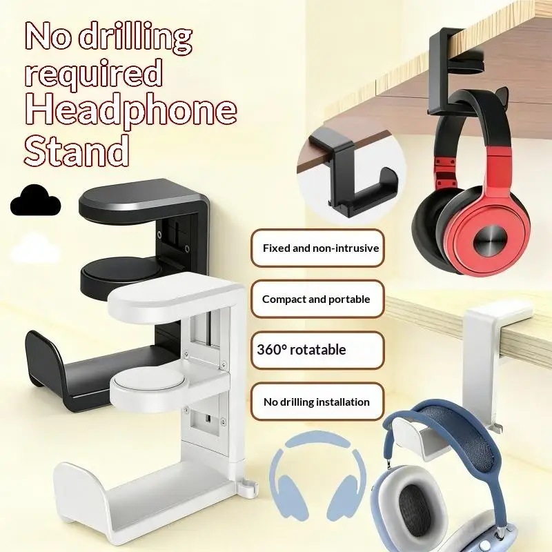 1Pcs 360 Degree Rotating Headphone Holder No Punch Table Clip Hook Earphone Holder Miscellaneous Storage Hanging
