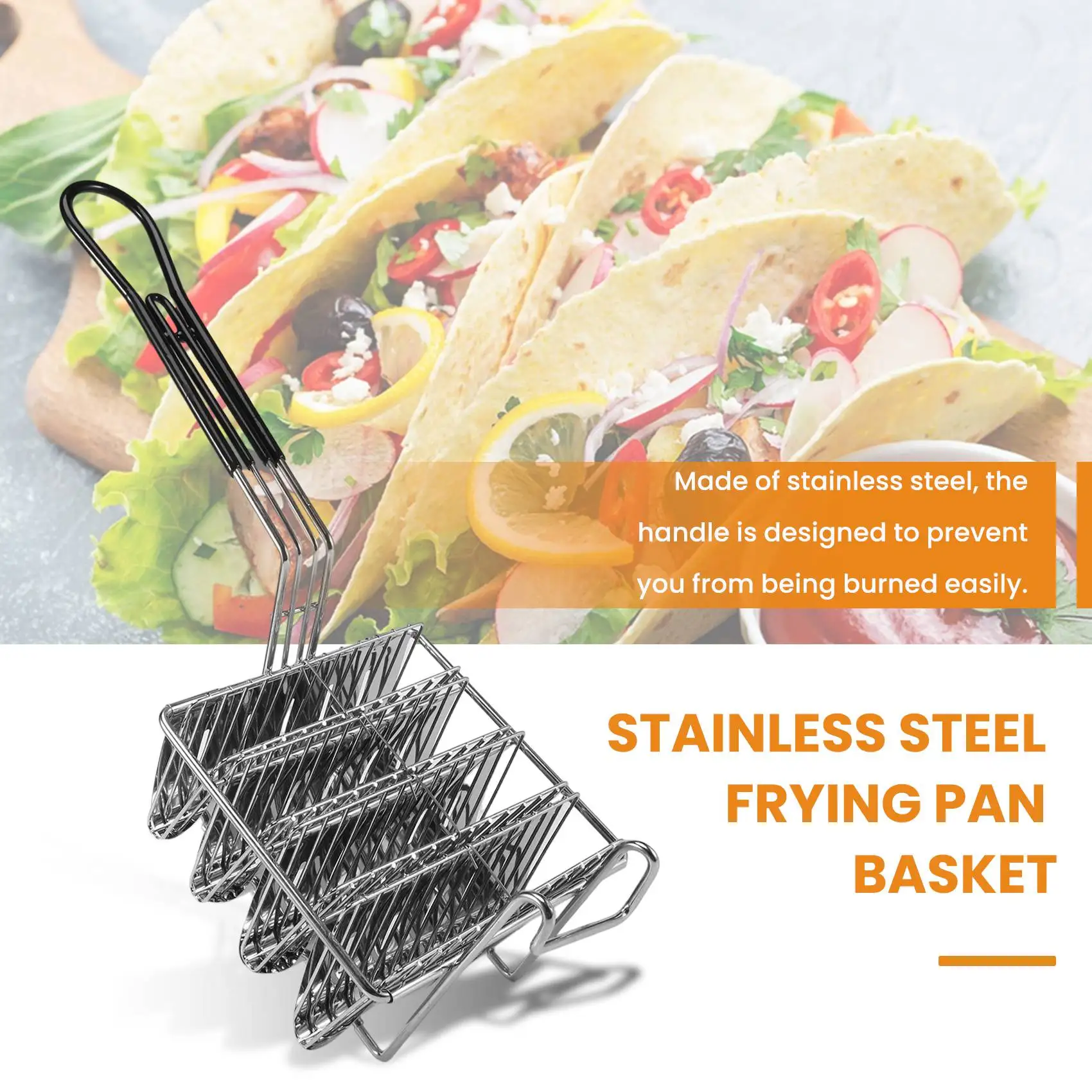 Taco Fryer Basket, Taco Shell Fryer, Holds 4 Shells Deep Fryer Taco Holders Basket with Grip Handle Taco Holder Stand