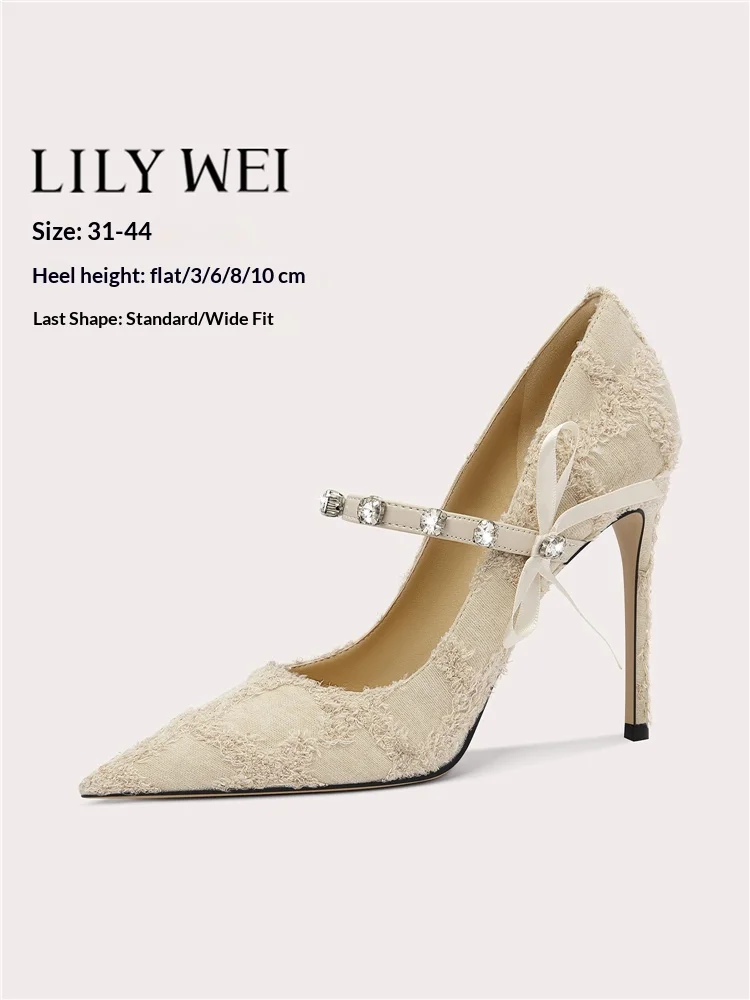 

Spring pointed toe shallow saliva diamond cloth flat shoes banquet large size small size thin high heel wide version women shoes