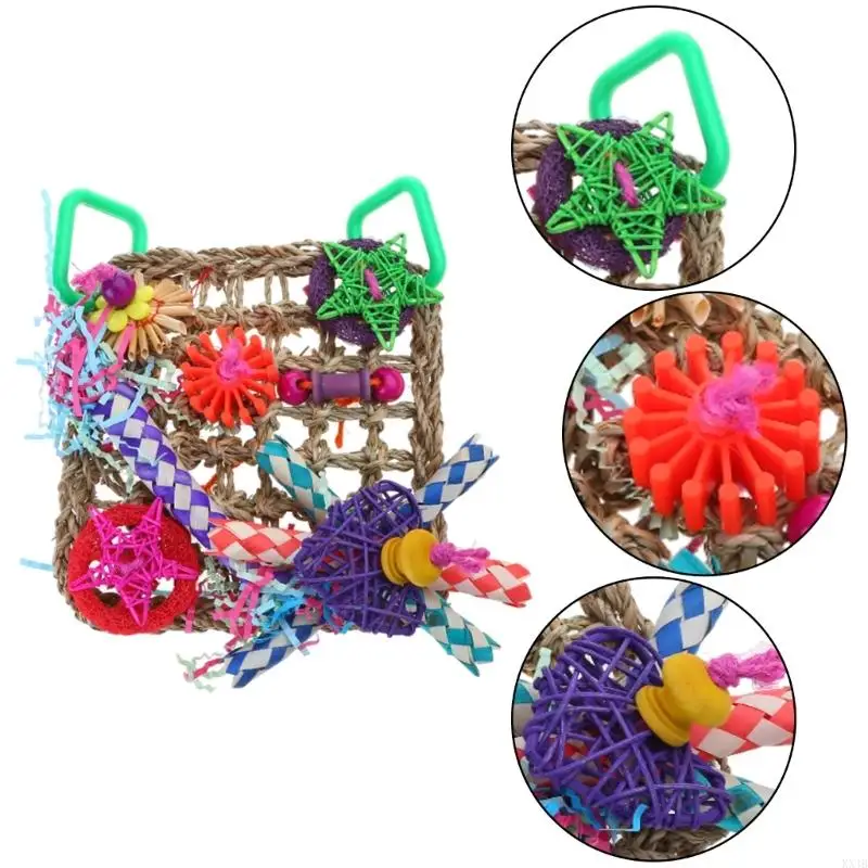 KX4B Seagrass Foraging Toy Natural Rope Forage Chew Hanging for Conures