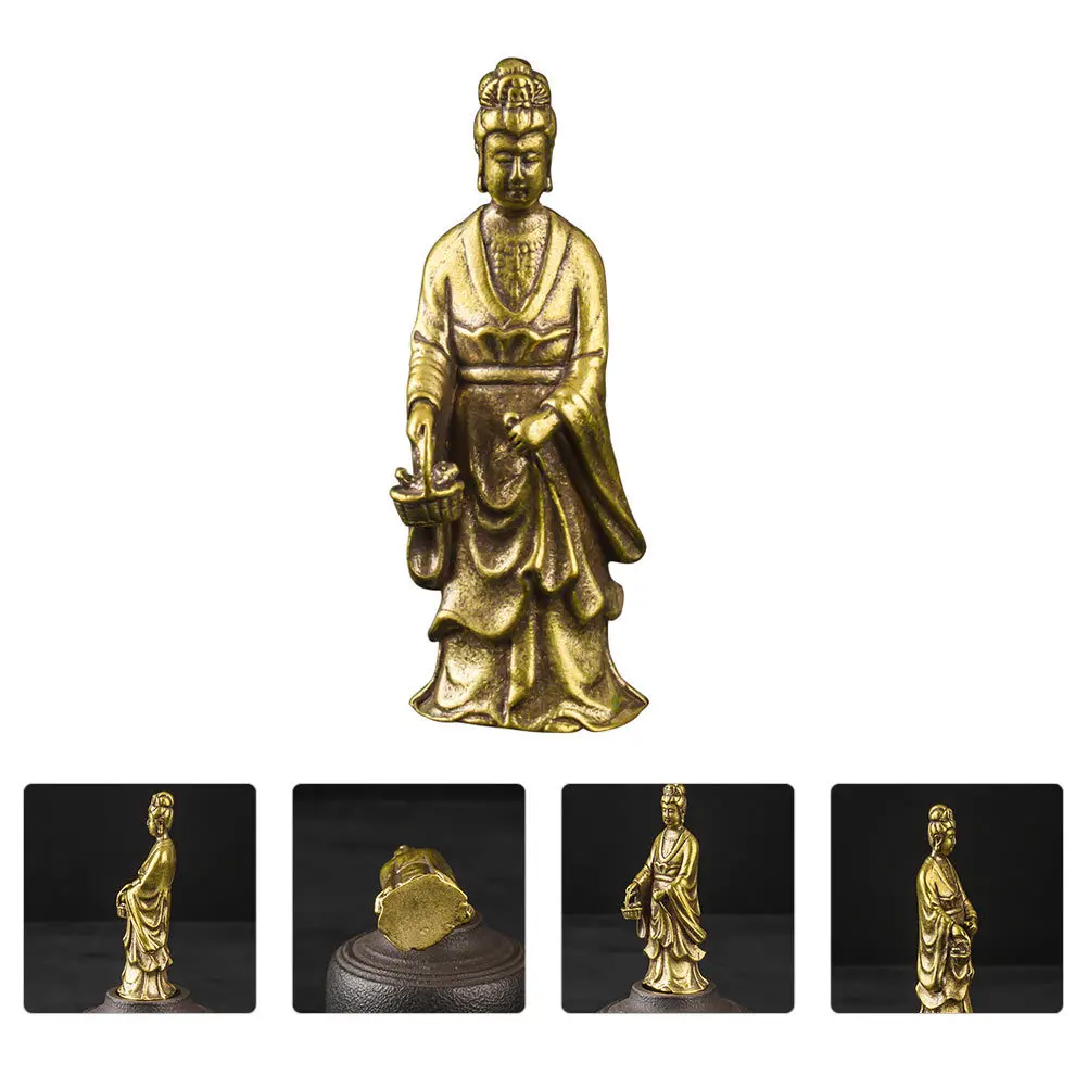 

1pc Avalokitesvara Basket Carrying Buddha Sculpture Brass Craft Desktop Decor Home Decoration Feng Shui Wealth
