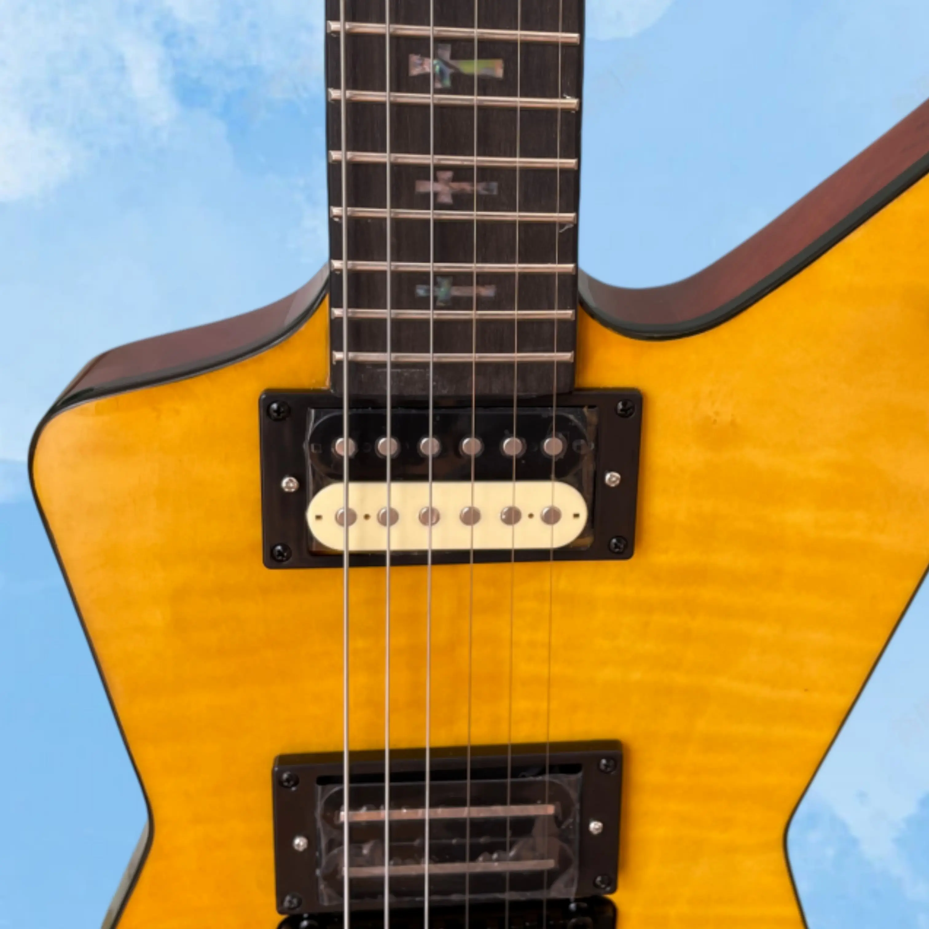 Sharp Bright Yellow Tiger Stripe Electric Guitar ,Art Inlay HH Pickups Tremolo System Guitars, Rock Stage Performance Guitarra