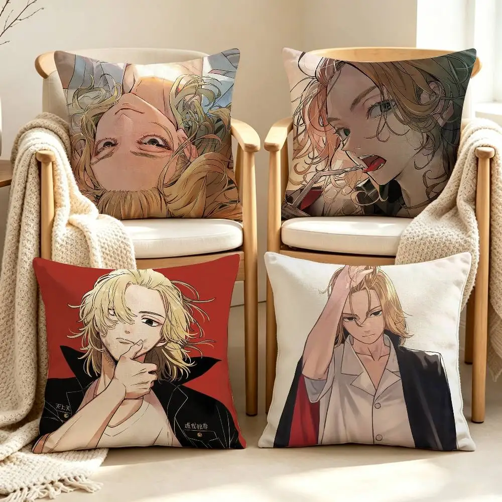 M-Manjiro S-Sano T-Tokyo-Revengers Customizable Square Pillow case Double Sided Print Sofa Bedroom Decor Cushion Cover