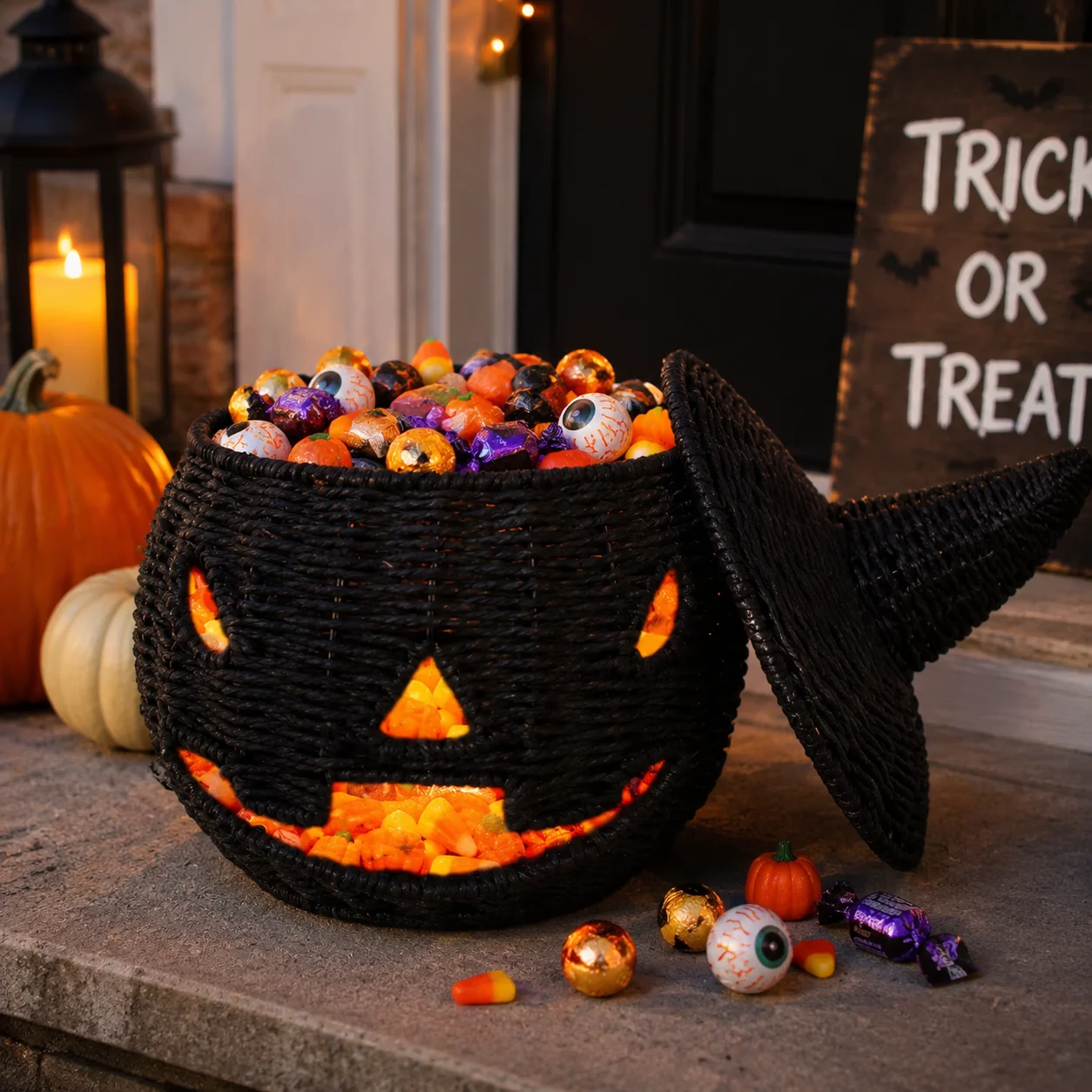 Halloween Pumpkin Candy Basket Woven Jack Lantern Trick Treat Bucket Handmade Witch Party Decor Gift Home Ornament