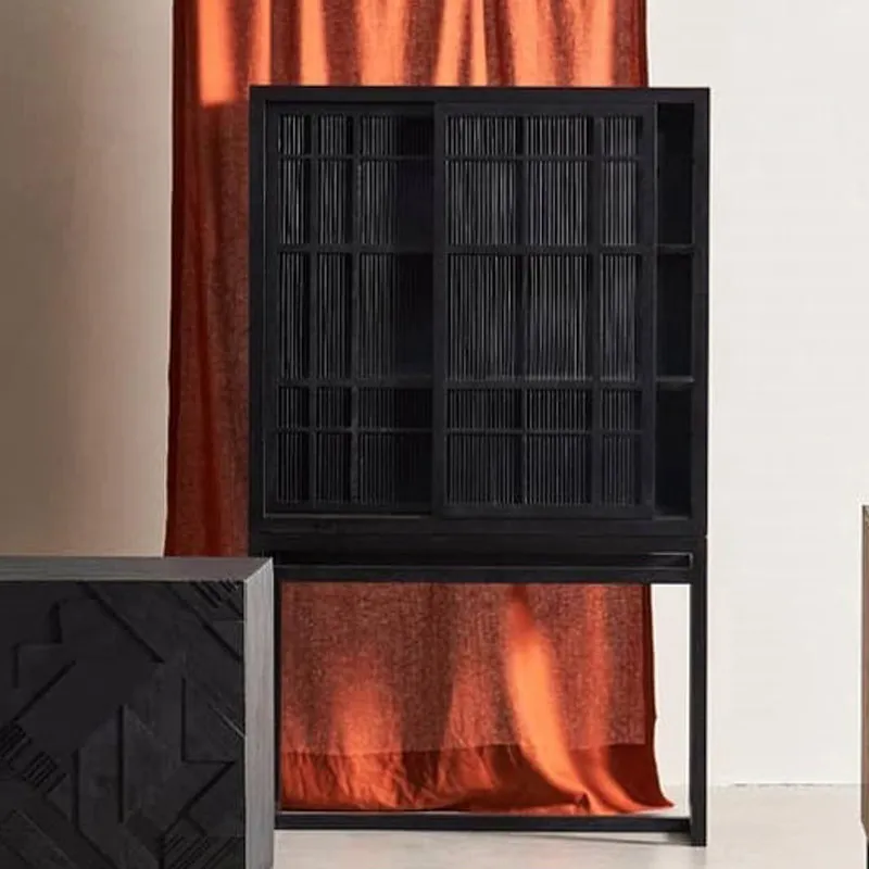 wood entrance cabinet retro light luxury French living room bookcase wabi sandy wind ash wood dining side cabinet