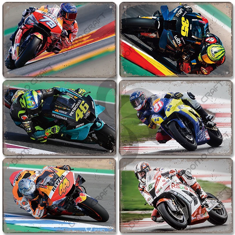 

Motorcycle Racing Poster Vintage Metal Plate Racer Athlete Metal Tin Signs Retro Wall Decor Club Pub Bar Man Cave
